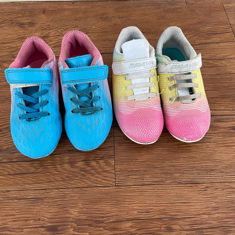 Brava Girls Soccer Cleats Size 10 - Rainbow and extra pair of Size 9 Pink / Blue